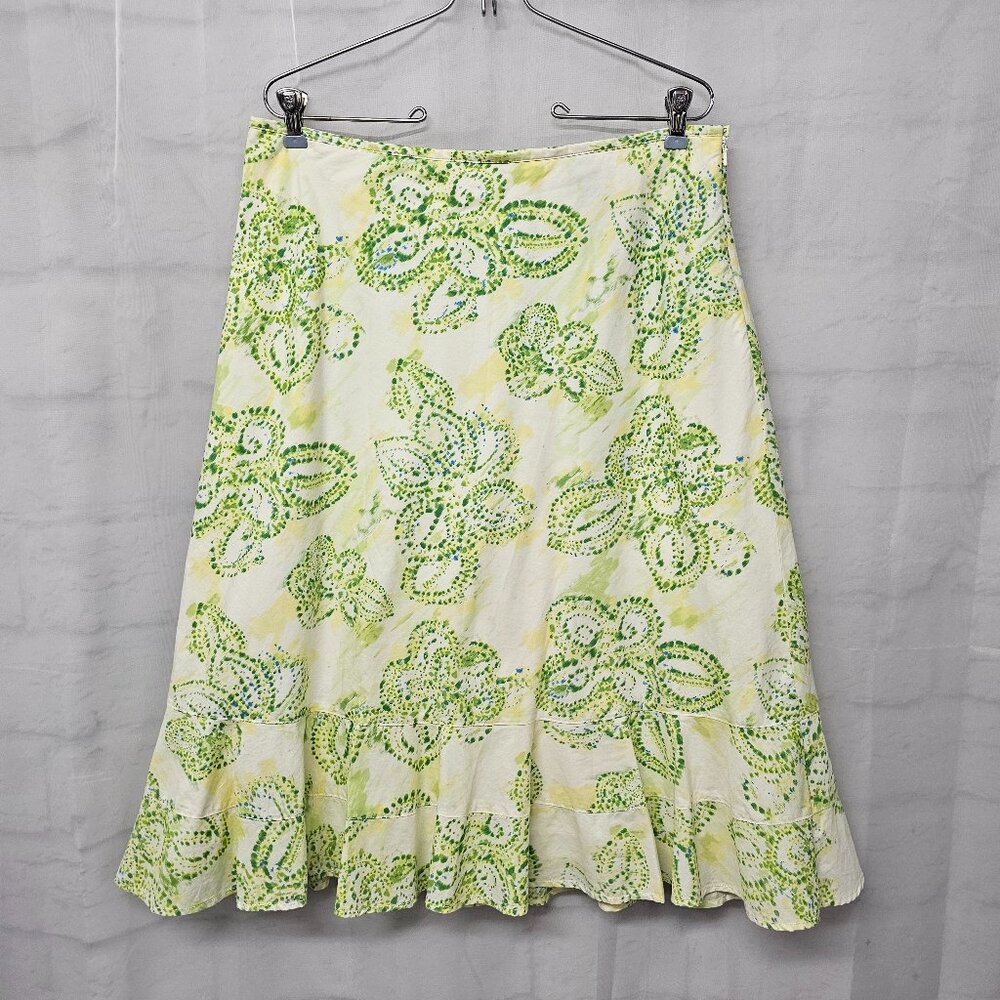 Eddie Bauer Skirt Green Yellow Floral Boho Festival Summer 10